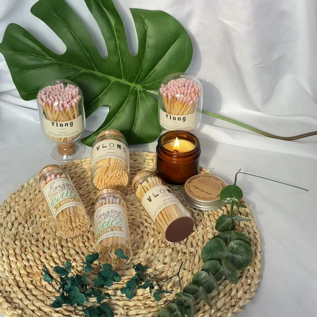 Wholesale Customized Glass Bottle Matches Colored Head Wooden Matchsticks For Candle Jar