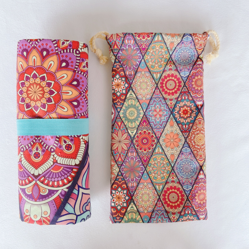 Hot Selling boho quick dry Suede Microfiber Two Side Printed recycled plastic sand free beach towel with matching bag