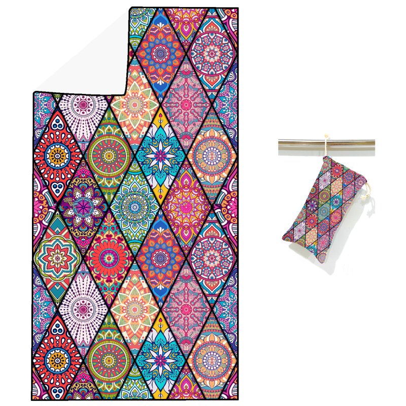 Hot Selling boho quick dry Suede Microfiber Two Side Printed recycled plastic sand free beach towel with matching bag