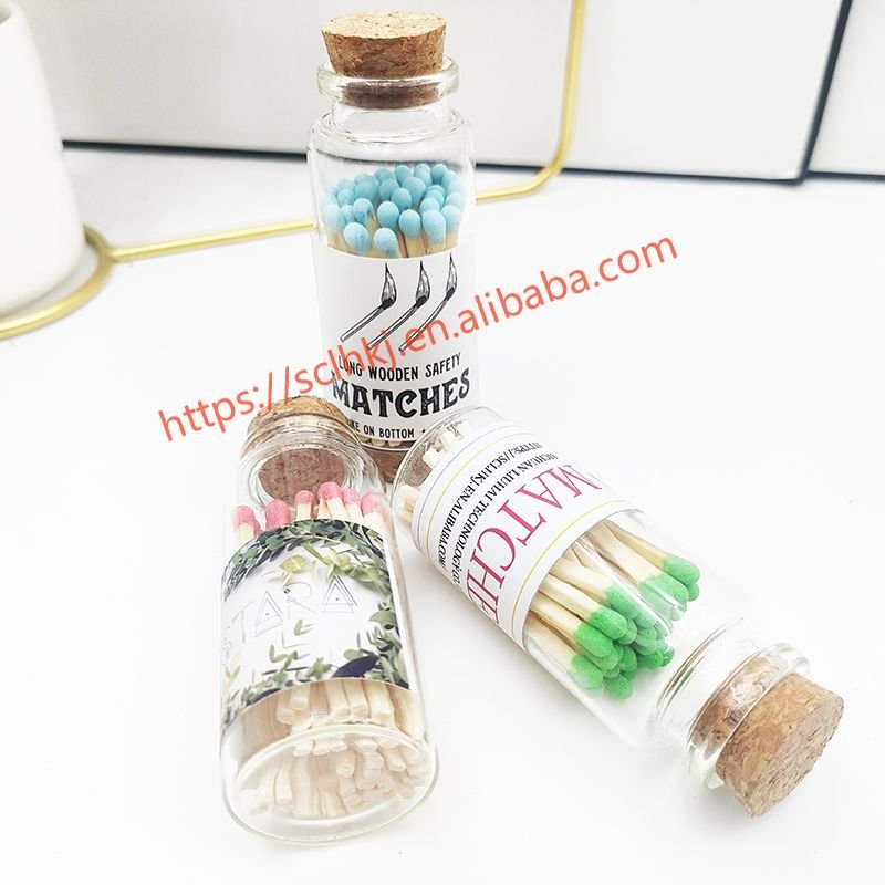 Wholesale Customized Deluxe Wooden Matchsticks with Logo Glass Bottle Safety Matches Long Stained Glass Jar Bulk Matches