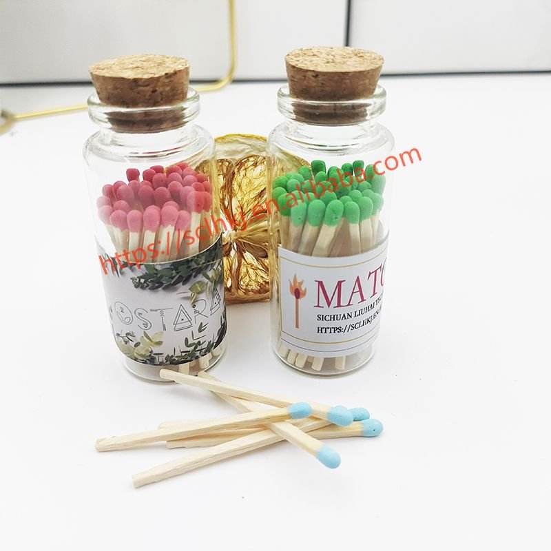 Wholesale Customized Deluxe Wooden Matchsticks with Logo Glass Bottle Safety Matches Long Stained Glass Jar Bulk Matches
