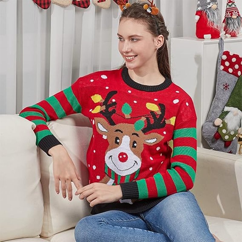 2025 Ugly Christmas Sweaters Family Matching Dinosaur Crew Neck Knitted Sweaters Pullover for Holiday Party Festival Outfits