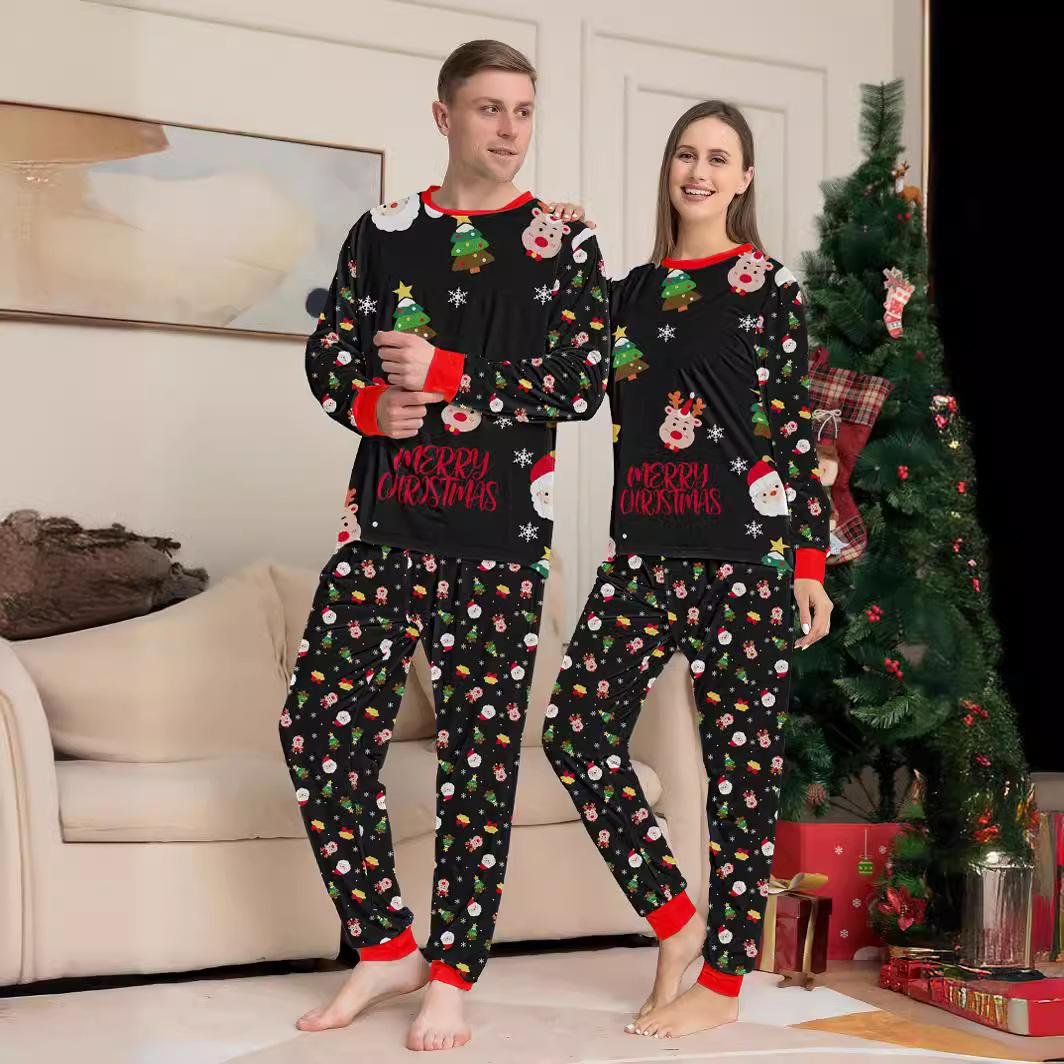 Family Christmas Pajamas Set Matching Sleepwear Long Sleeve Santa Claus Print