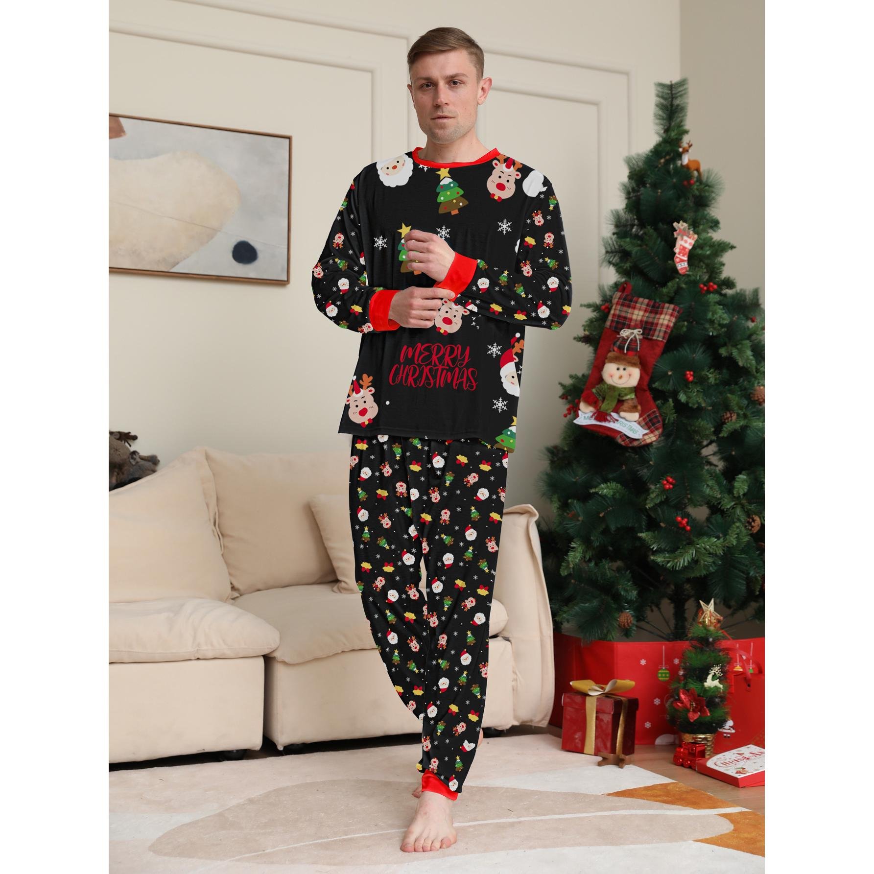 Family Christmas Pajamas Set Matching Sleepwear Long Sleeve Santa Claus Print