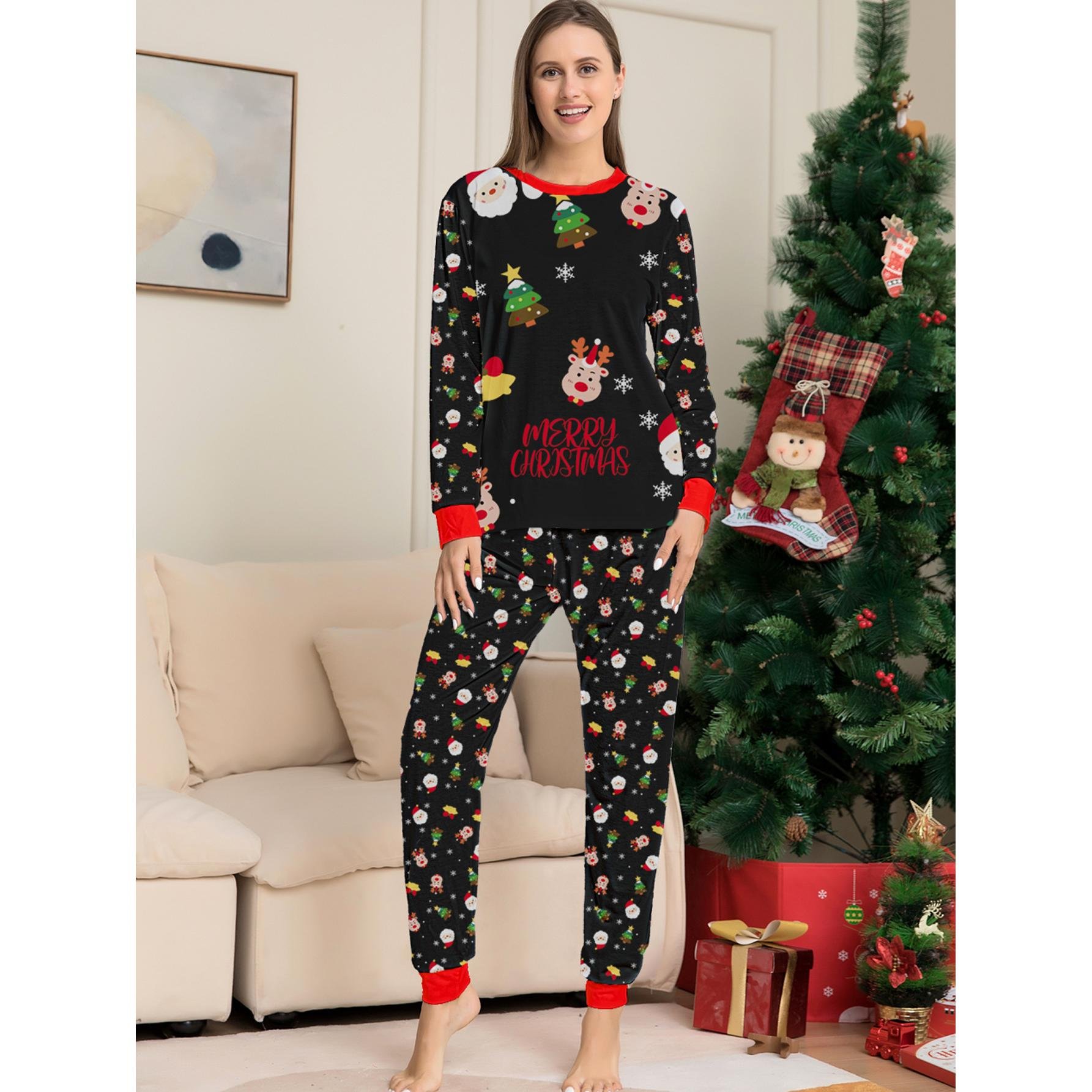 Family Christmas Pajamas Set Matching Sleepwear Long Sleeve Santa Claus Print
