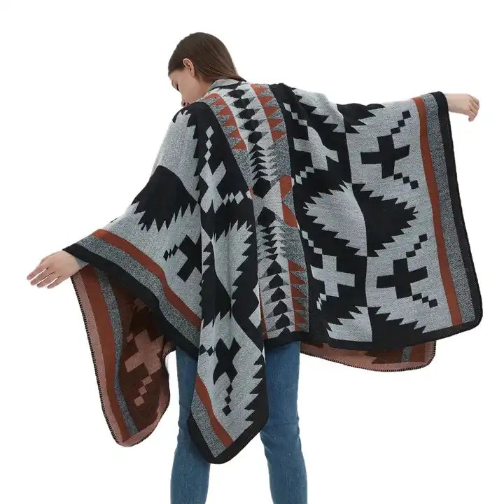 High quality Ethnic Style Cape Women Warm geometric Poncho Autumn Winter all-match Plaid Ladies Travel Shawl Wool