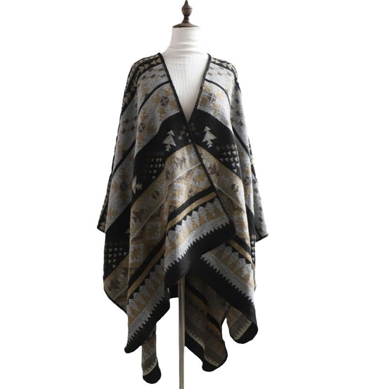 High quality Ethnic Style Cape Women Warm geometric Poncho Autumn Winter all-match Plaid Ladies Travel Shawl Wool