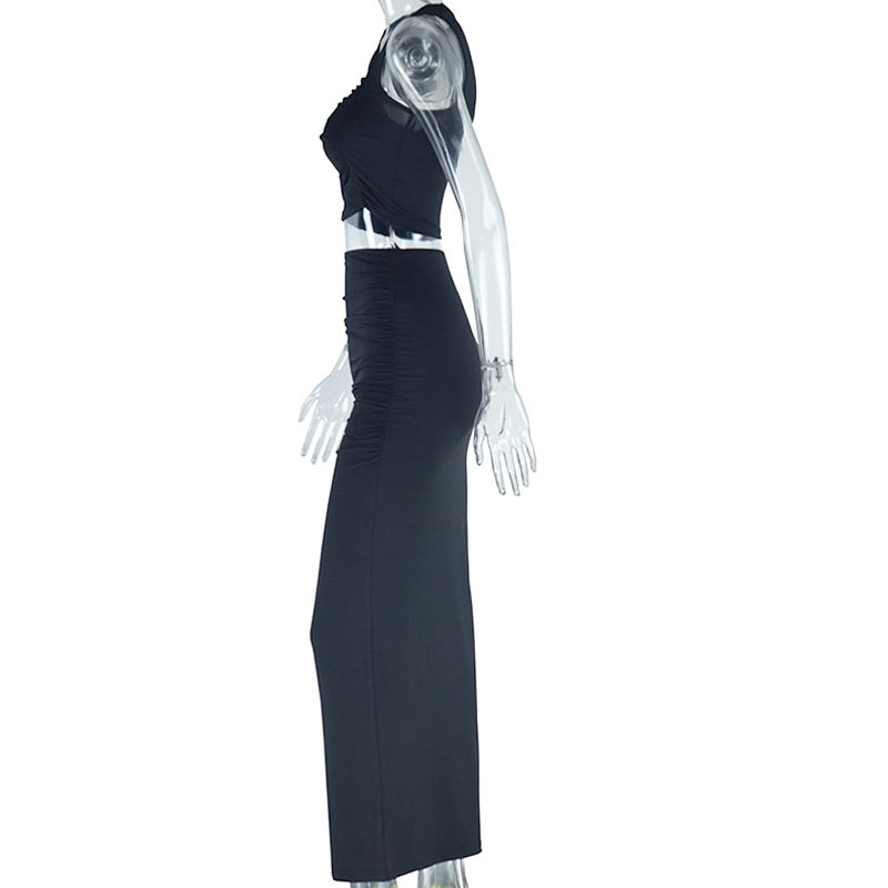 Casual Summer Sleeveless Asymmetrical Crop Top Long Maxi Skirt 2 Piece Set Matching Set Women Two Piece Skirt Set