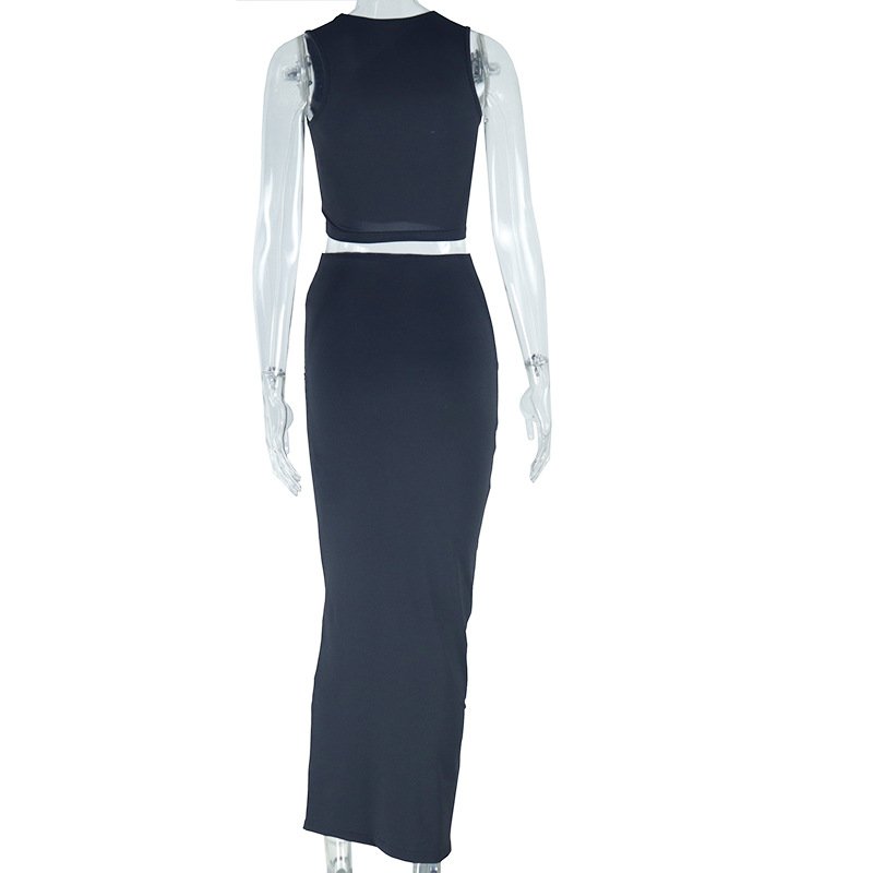 Casual Summer Sleeveless Asymmetrical Crop Top Long Maxi Skirt 2 Piece Set Matching Set Women Two Piece Skirt Set