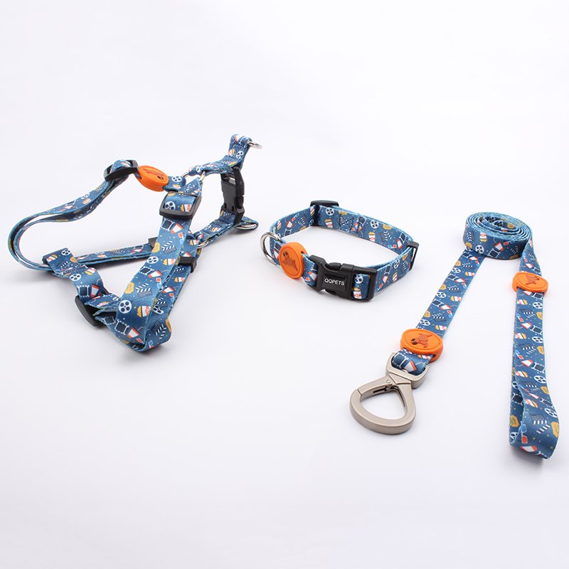 Oem pet supplier custom design pet collar with matching leash harness dog harness set
