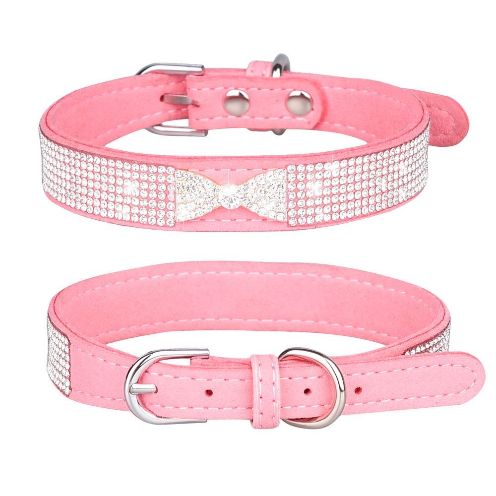 New Design Bowknot Bling Rhinestone xxs Dog Collar With Matching Dog lead