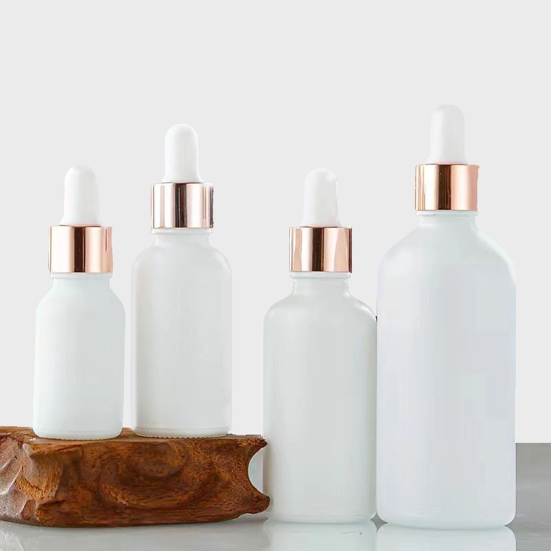 Hot Sale 30ml 50ml 100ml Matte White Essential Oil Glass Bottle with Matching Dropper 15ml 20ml Cosmetic Packaging Glass Bottle