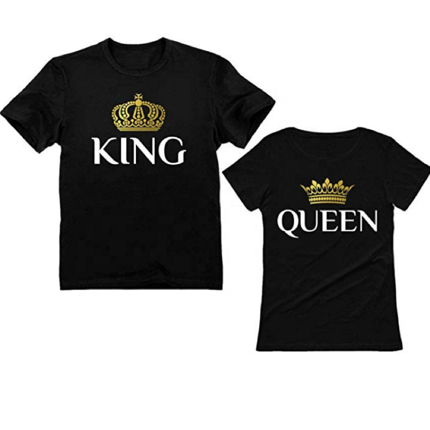 set his her t-shirts king queen matching couple 100 cotton glow in dark t-shirts casual printed pattern