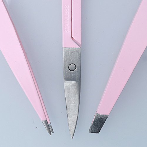 Wholesale Professional Quality Baby Pink Beauty Tweezers Set Sustainable Stainless Steel Slanted and Pointed Eyebrow Tweezers and Scissors