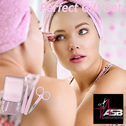 Wholesale Professional Quality Baby Pink Beauty Tweezers Set Sustainable Stainless Steel Slanted and Pointed Eyebrow Tweezers and Scissors
