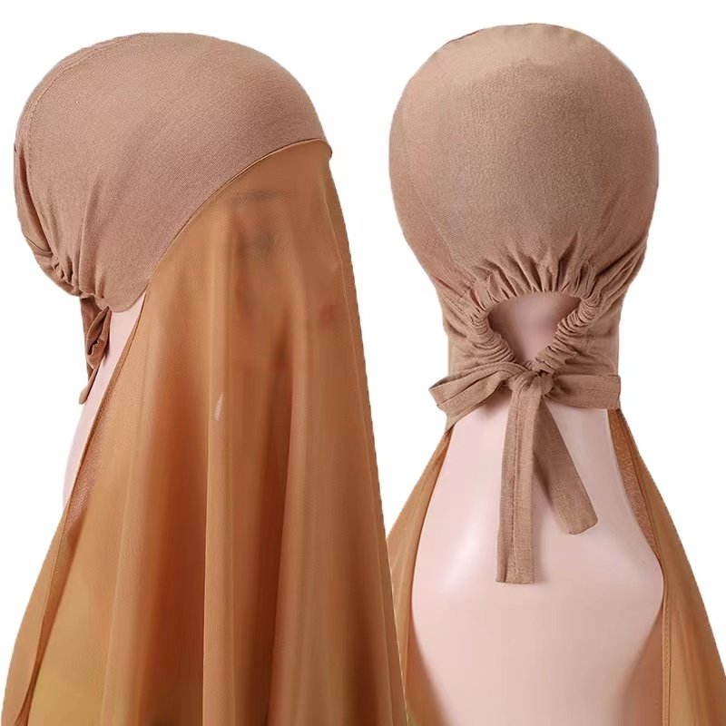 Solid Color Modal Cap Women's Hijab Set Long Ethnic Cotton Chiffon Matching Undercap Soft Viscose Rayon Instant Muslim Scarf