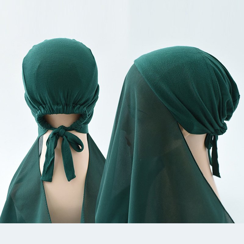 Solid Color Modal Cap Women's Hijab Set Long Ethnic Cotton Chiffon Matching Undercap Soft Viscose Rayon Instant Muslim Scarf