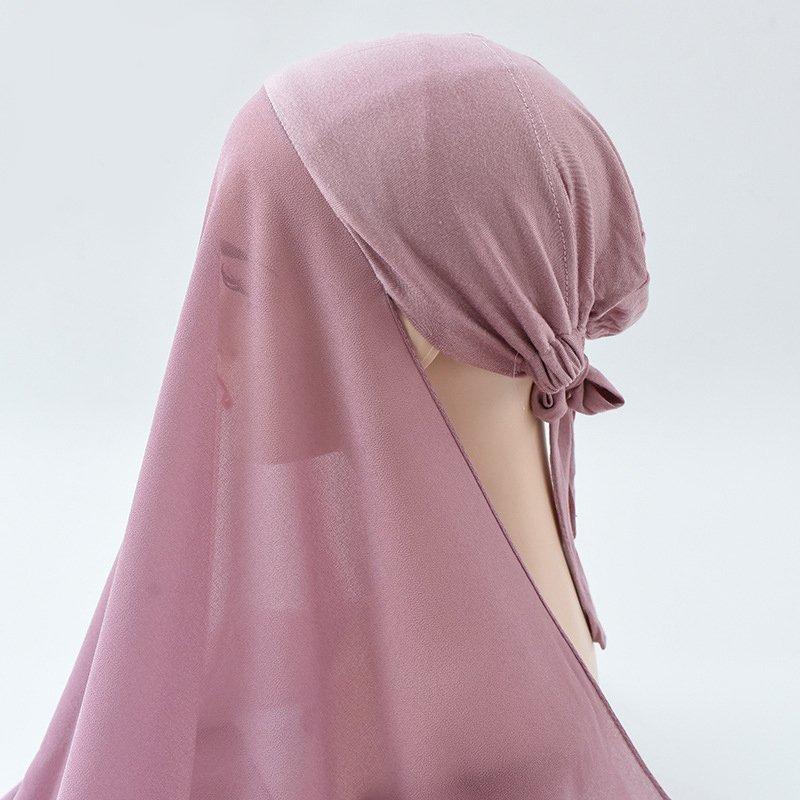 Solid Color Modal Cap Women's Hijab Set Long Ethnic Cotton Chiffon Matching Undercap Soft Viscose Rayon Instant Muslim Scarf
