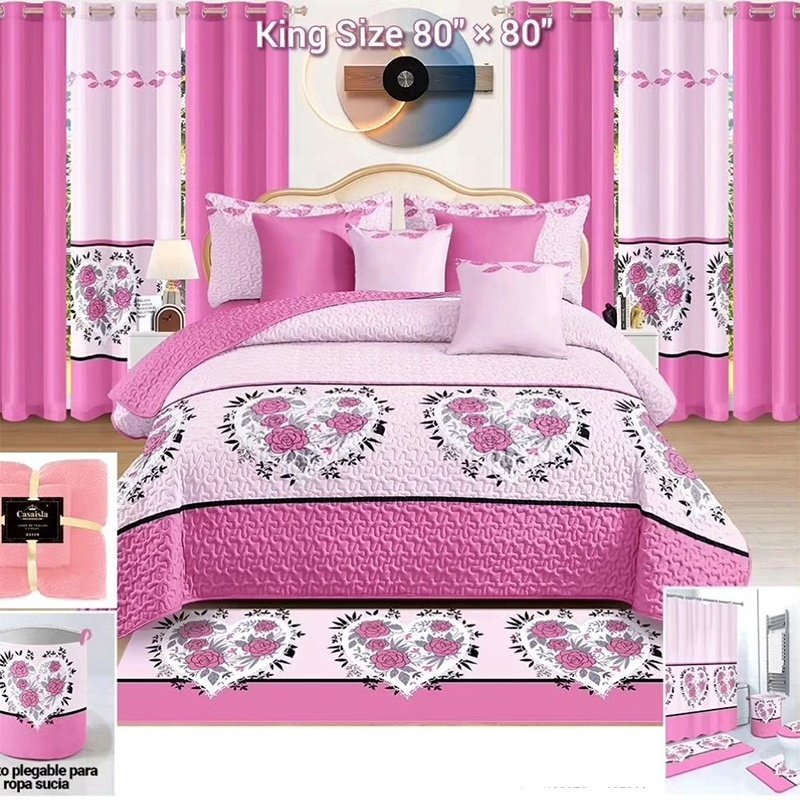 High quality king size bedding set with curtains 26 pieces bedding sheet set with bathroom set