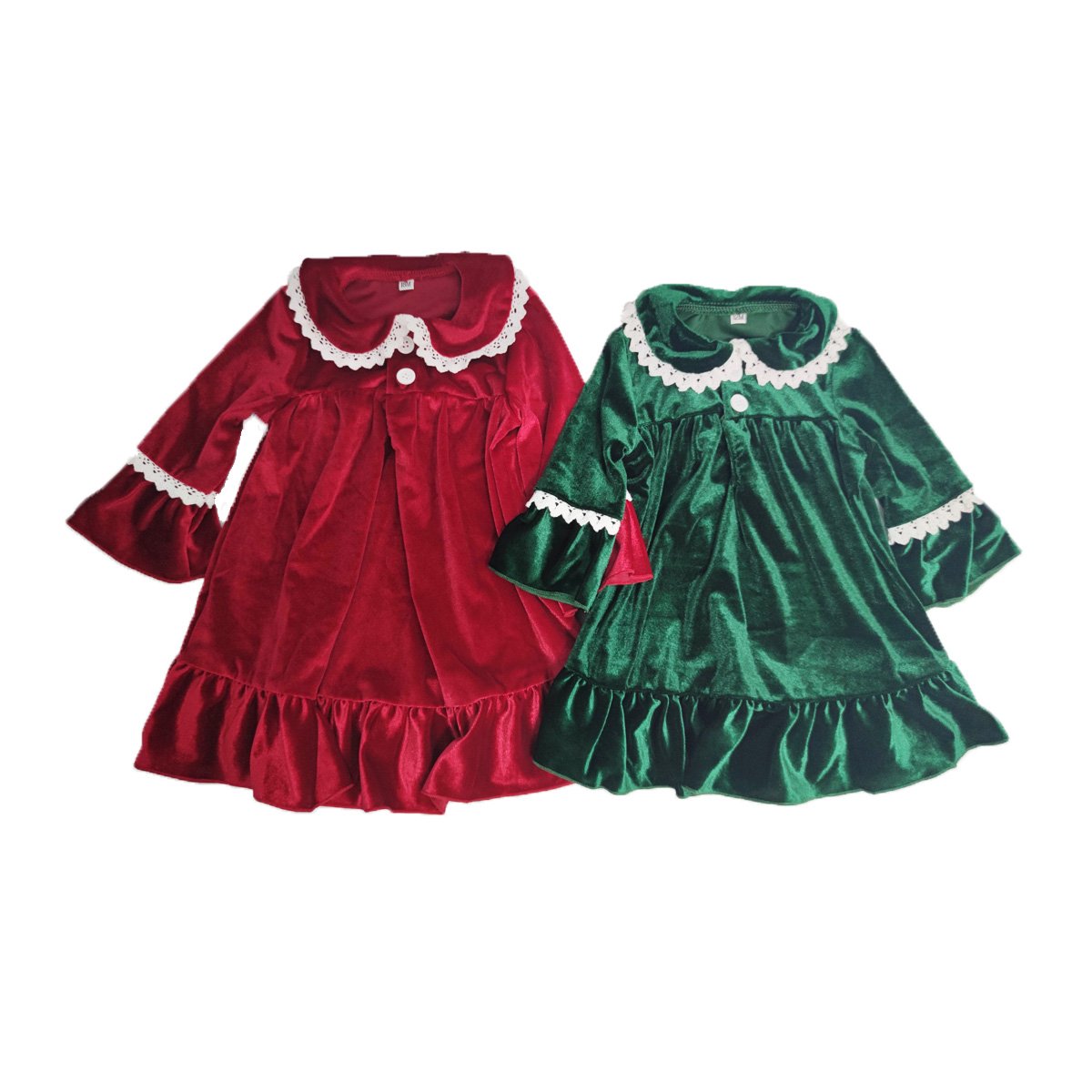 Matching Family NO MOQ Boutique Girls Clothing Green Velvet Fabric Pajama Sets Little Boys Christmas Pyjamas