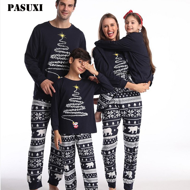 PASUXI Wholesale 2023 Christmas Family Pajamas Sets Long Sleeve 49er Matching Women Children Christmas Clothing pjs