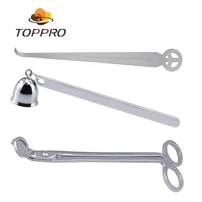 Amazon 3 in 1 Hot selling Silver candle snuffer wick trimmer/dipper candle tools Accessory Set