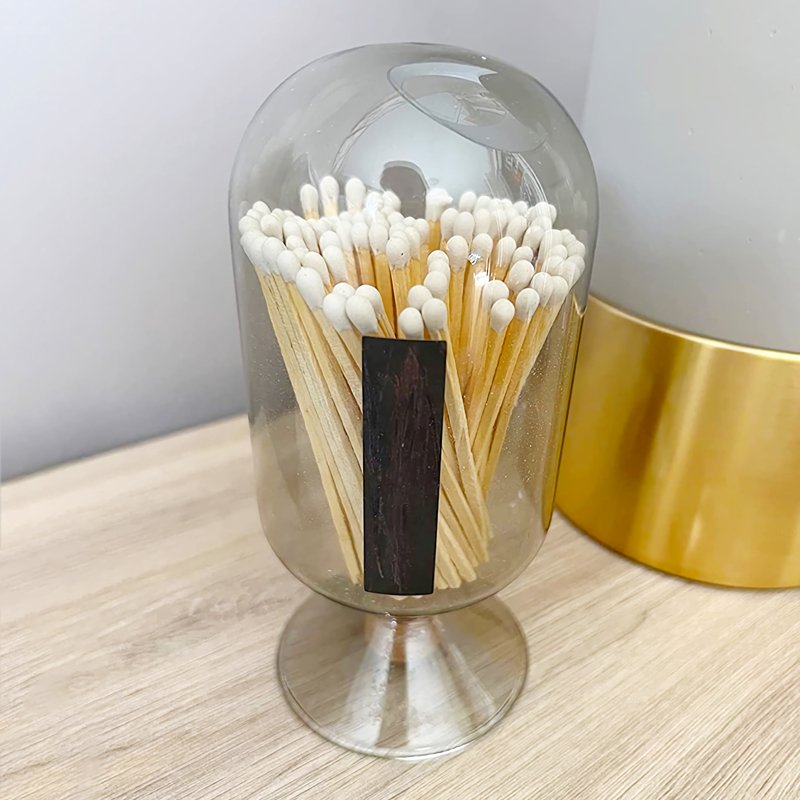 Custom Logo Color Glass Match Cloche Bottle Fancy Matches Striker Holder Jar