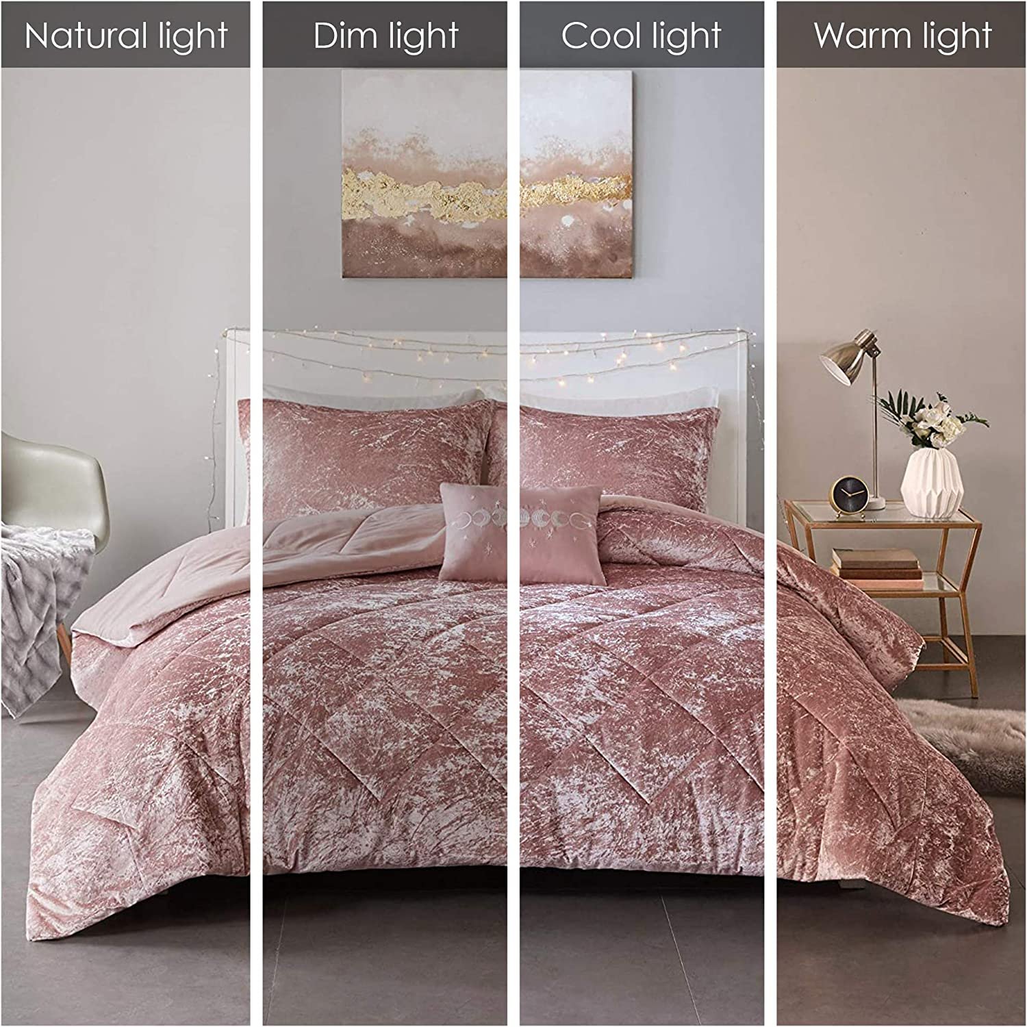 MnTYaE Comforter Velvet Lush Double Sided Diamond Quilting Modern All Season Bedding Set with Matching Sham 4pcs Sets