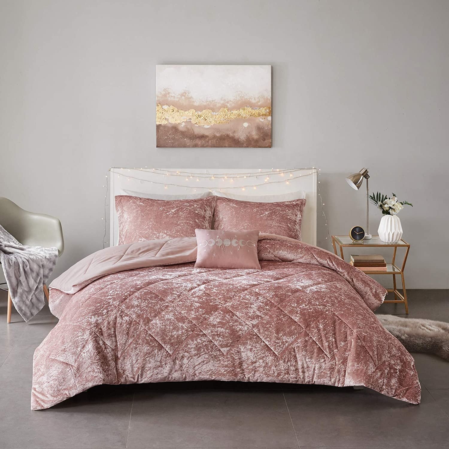 MnTYaE Comforter Velvet Lush Double Sided Diamond Quilting Modern All Season Bedding Set with Matching Sham 4pcs Sets