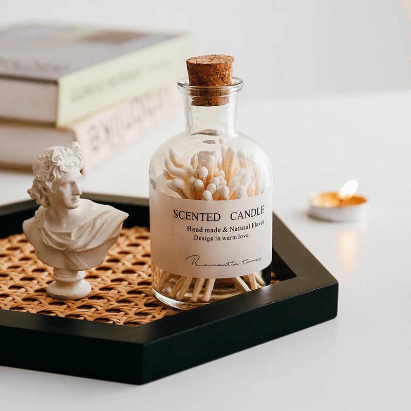 Safety Allumettes Candle Matchsticks Colorful Match Decorative Custom Logo Long Black Wooden Stick Glass bottle of matches
