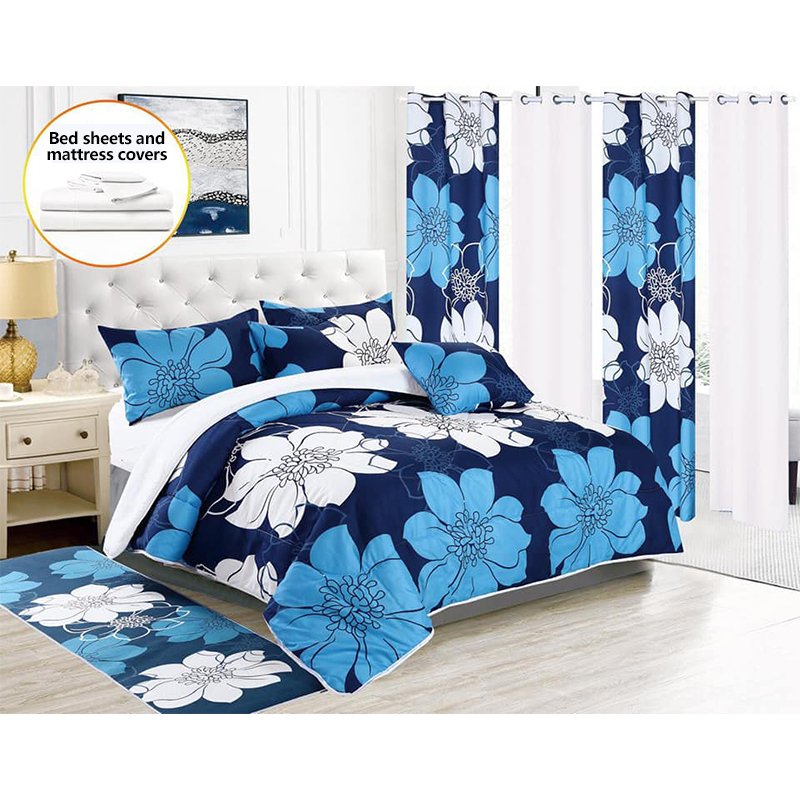 Factory Wholesale Microfiber 6/8 Pieces Sheet Set 3d Printed curtain bedding set With Matching Curtains