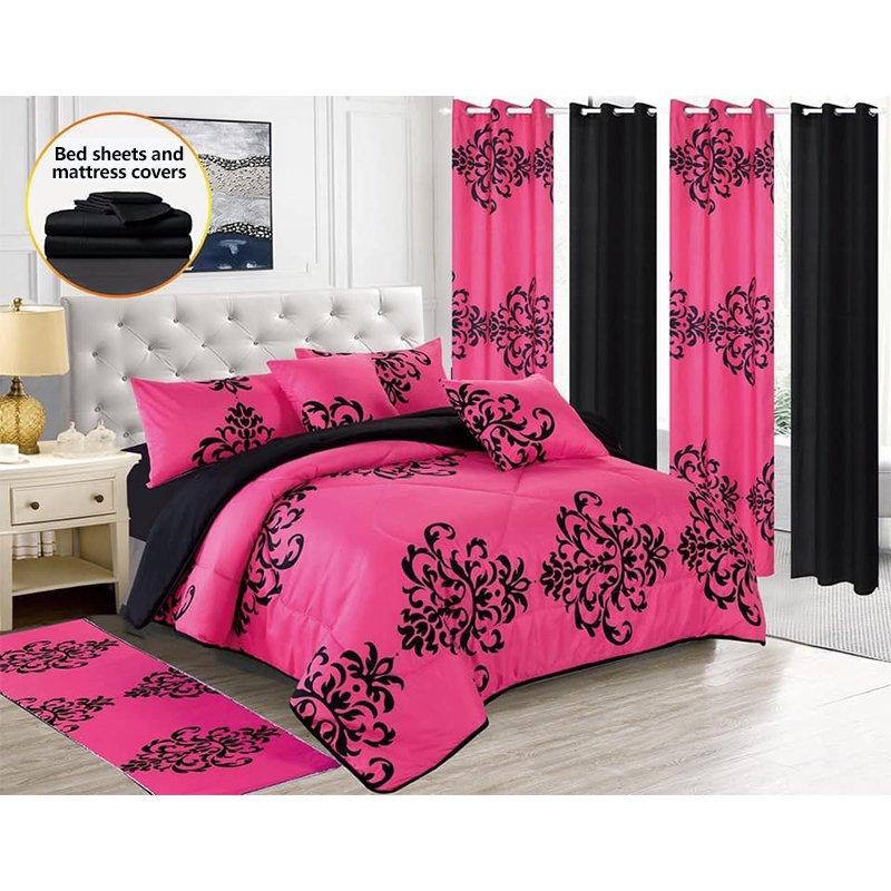 Factory Wholesale Microfiber 6/8 Pieces Sheet Set 3d Printed curtain bedding set With Matching Curtains