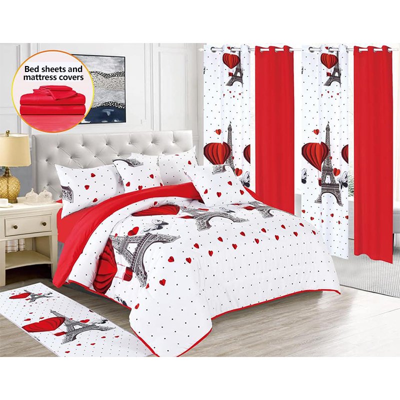 Factory Wholesale Microfiber 6/8 Pieces Sheet Set 3d Printed curtain bedding set With Matching Curtains