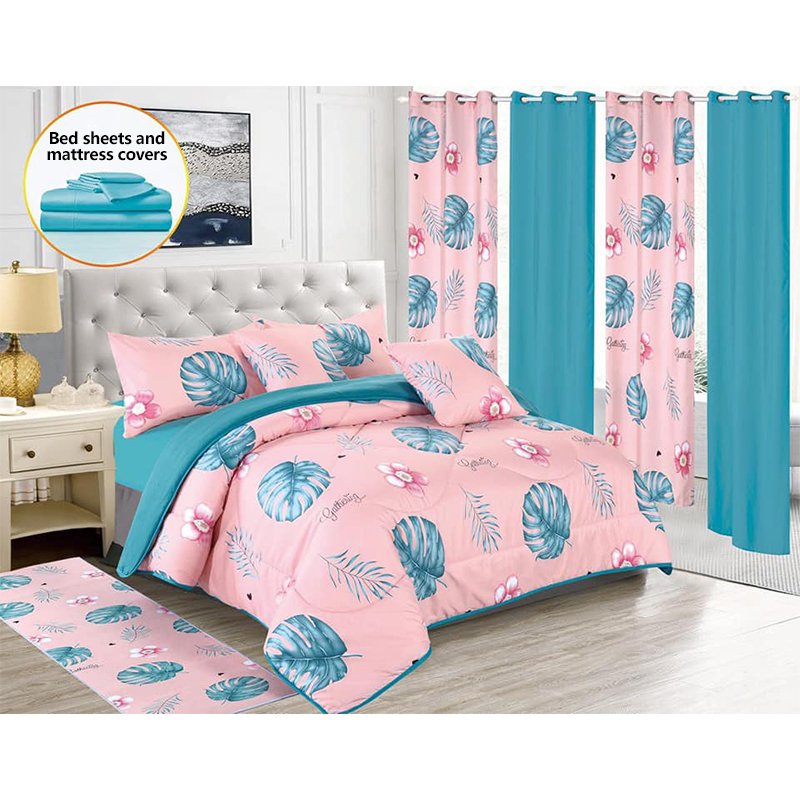 Factory Wholesale Microfiber 6/8 Pieces Sheet Set 3d Printed curtain bedding set With Matching Curtains