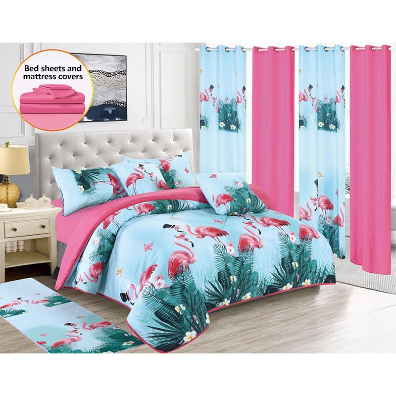 Factory Wholesale Microfiber 6/8 Pieces Sheet Set 3d Printed curtain bedding set With Matching Curtains