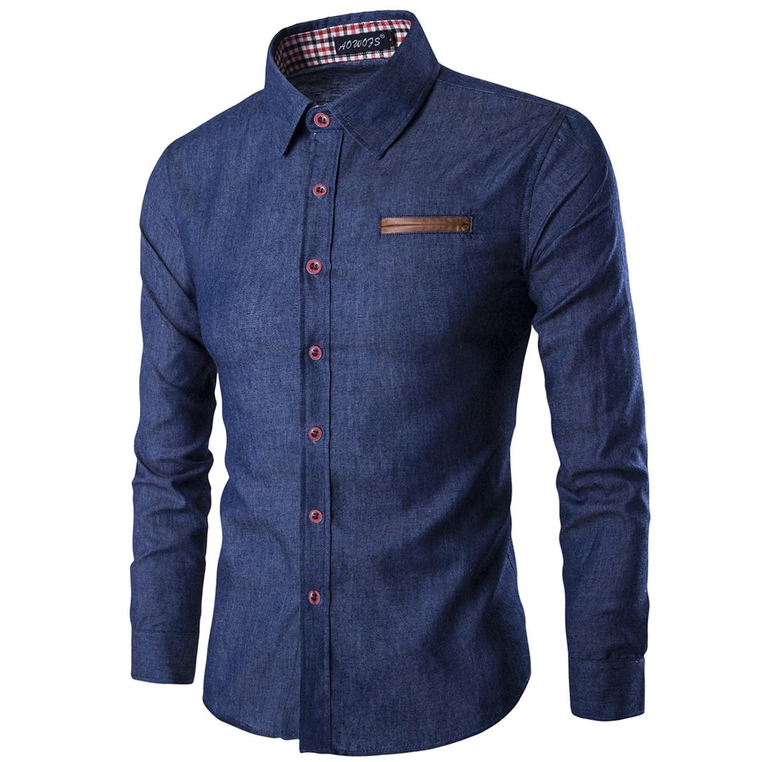 2021 New Fashion Men Gentleman Long Sleeve Lapel Button Down Pocket Matching PU Leather Spring Autumn Cowboy Tops Casual Shirt