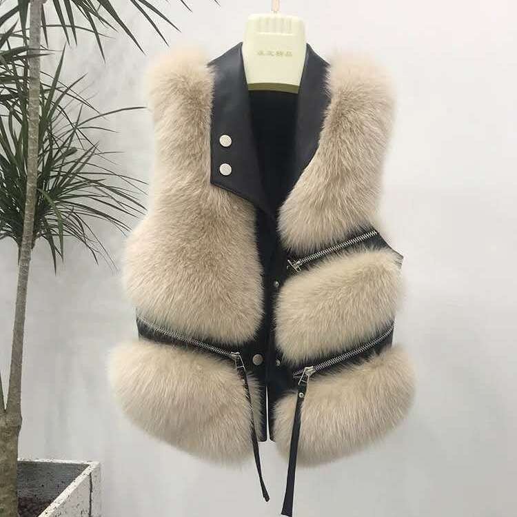Fur Vest Women's short coat slim fit fashion Young Winter All-match 2023 stitching imitation fox fur winter