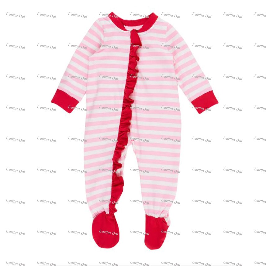 Valentine's Day Pink Striped cotton knit matching family pajamas sets custom boys sleepwear kids pjs set