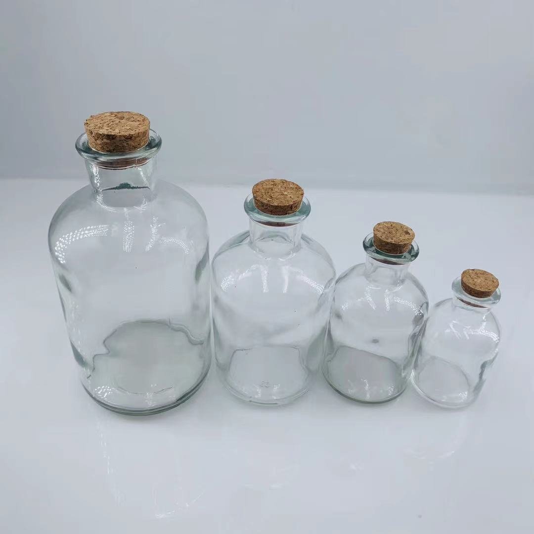 60ml125ml250ml500ml clear transparent cork lid small mouth match glass bottle jar apothecary jar with cork