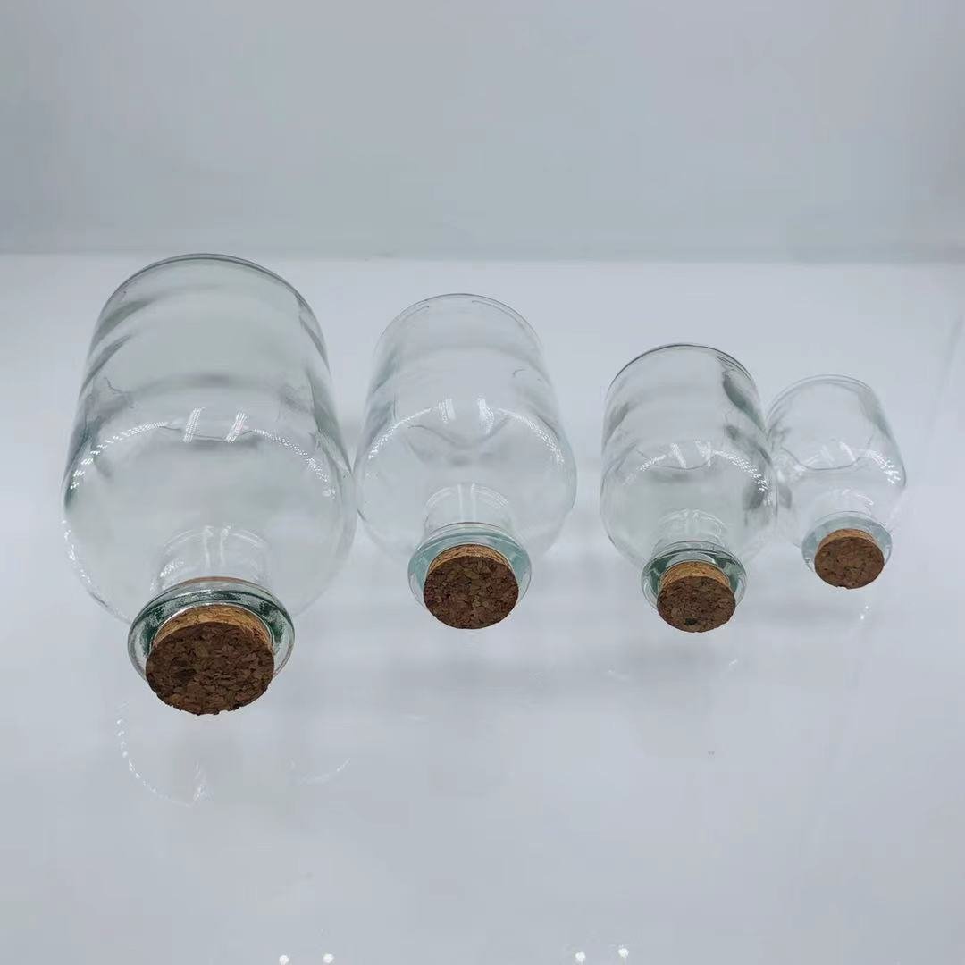60ml125ml250ml500ml clear transparent cork lid small mouth match glass bottle jar apothecary jar with cork