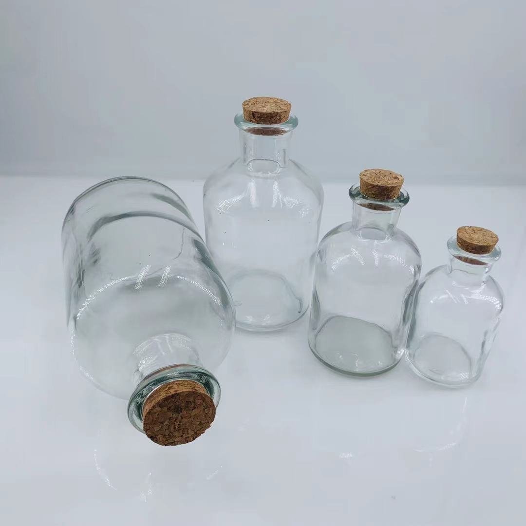 60ml125ml250ml500ml clear transparent cork lid small mouth match glass bottle jar apothecary jar with cork