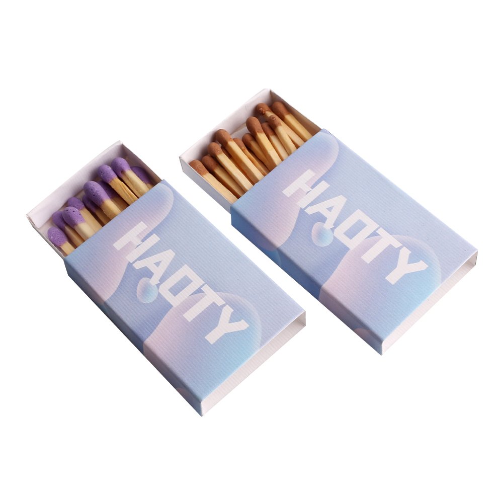 Wholesale Purple Cyan Brown Matchheads Safe Custom Candles Matchsticks and Matchboxes for Cigarettes Cigar