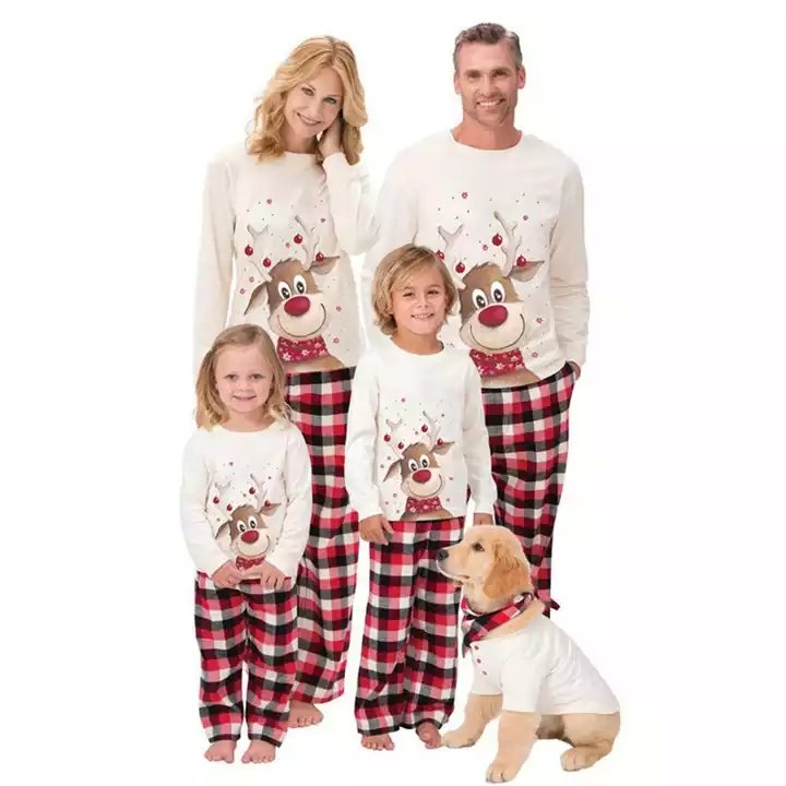 2024 Custom Print Sublimation Xmas Winter Warm Soft Pants Pyjamas Blank Cotton Pajamas Set Matching Christmas Pajamas for Family