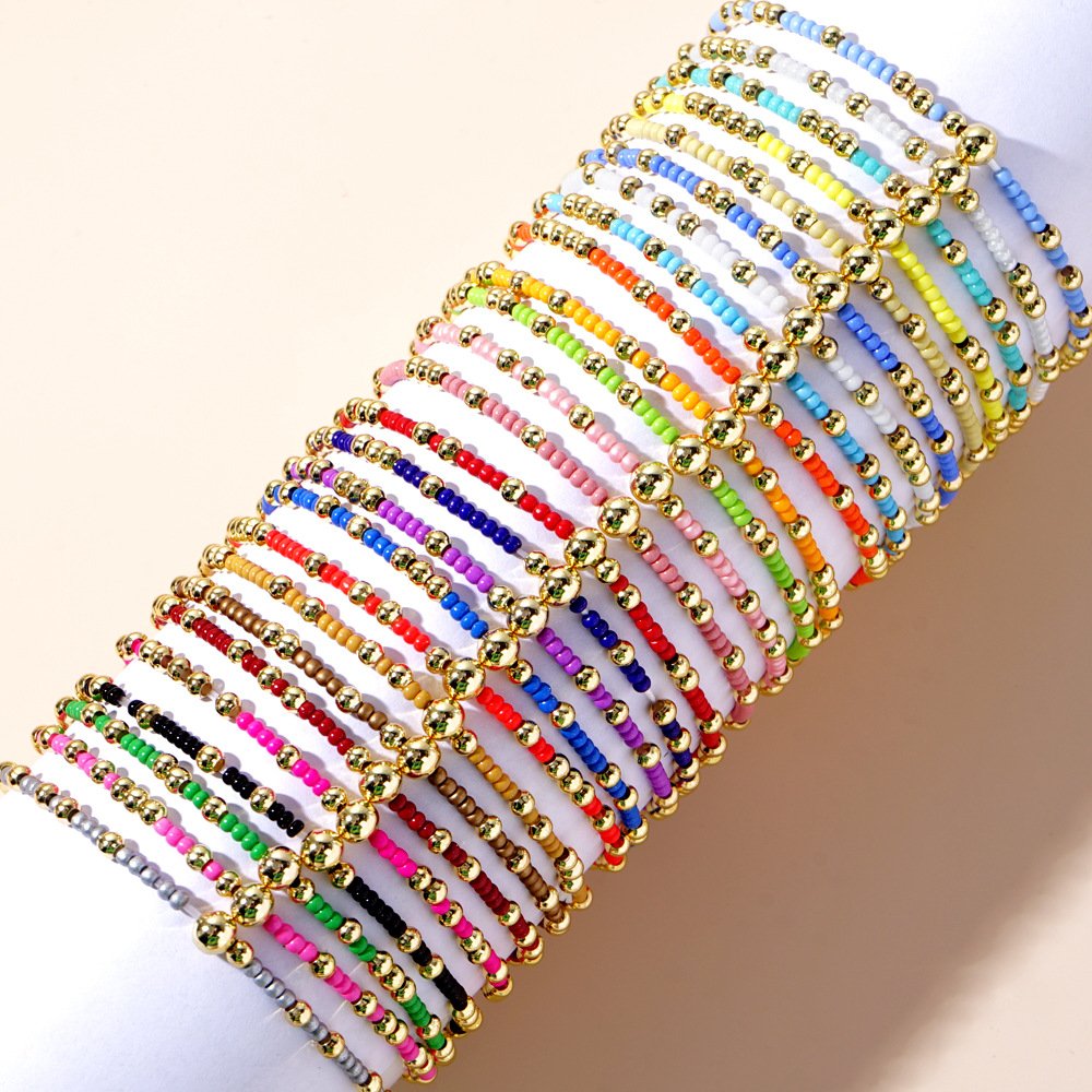 Multi-color rice beads gold beads mixed match series elastic rope fashion jewelry bracelet