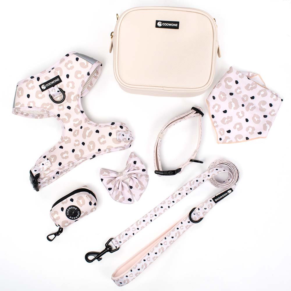 Custom Dog Harness Set Luxury Pet Harness Dog Leash Harness Dog Collar Matching Poop Bag Dispenser