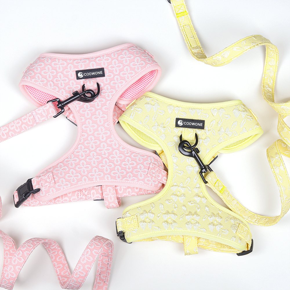 Custom Dog Harness Set Luxury Pet Harness Dog Leash Harness Dog Collar Matching Poop Bag Dispenser