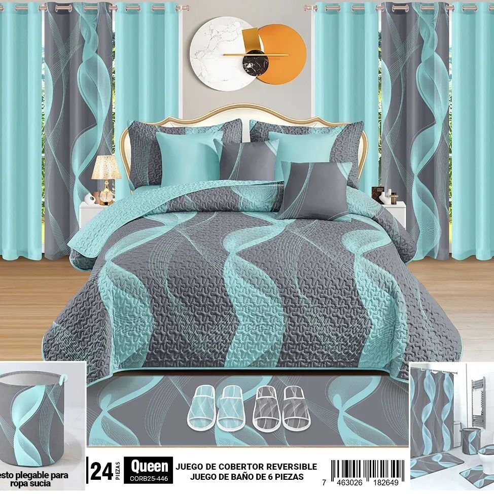 Customized king size 24 pieces quilted bedapreads sets with matching curtains 100% cotton bedspread set with bathroom sets