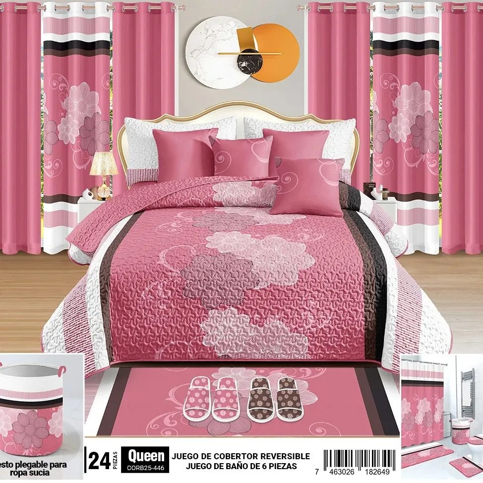Customized king size 24 pieces quilted bedapreads sets with matching curtains 100% cotton bedspread set with bathroom sets