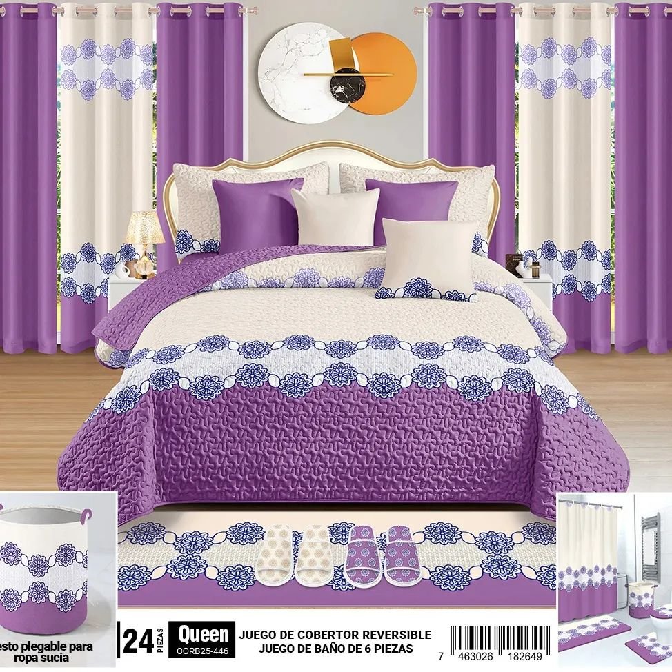 Customized king size 24 pieces quilted bedapreads sets with matching curtains 100% cotton bedspread set with bathroom sets