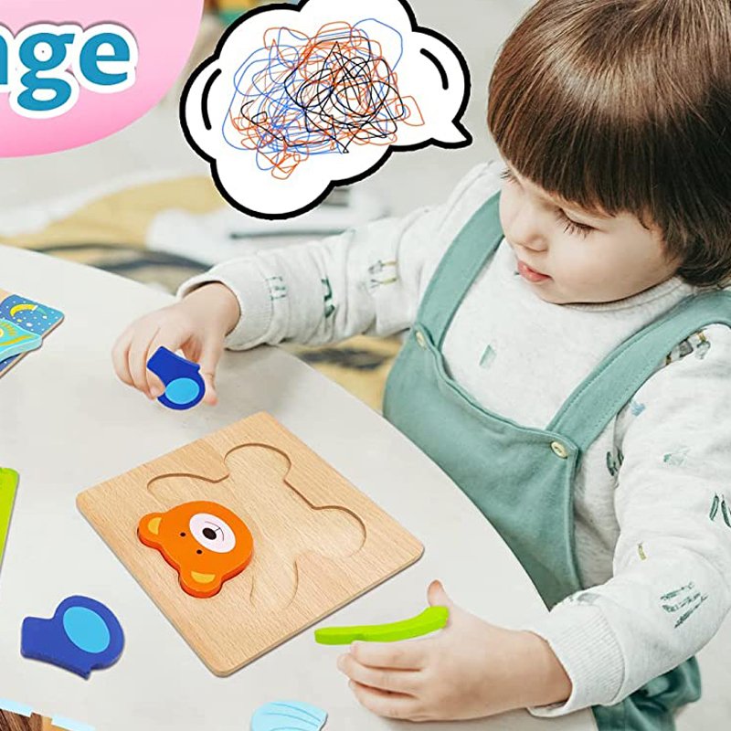 Yunhe 3D Cartoon Animal Jigsaw Puzzle Wooden Baby Stereoscopic Matching Educational Toy Kids Concentration Wooden Building Block